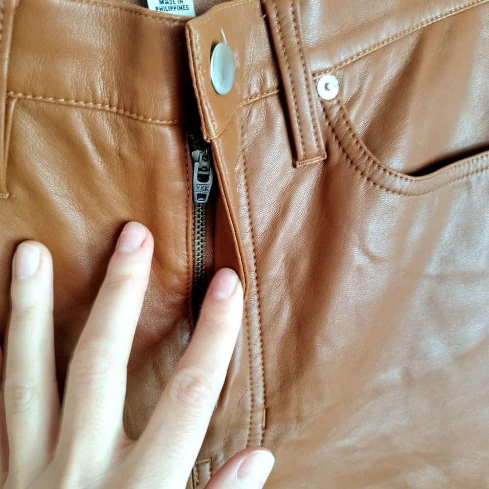 J. Crew High-rise slim demi-boot pant in faux leather Brown Sz 27
